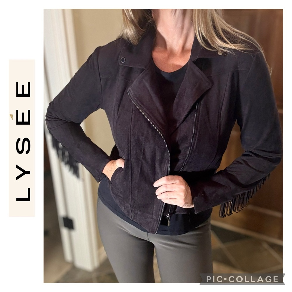 🦋Lyssè NY Black Western Fringed Supple Faux Suede Moto Jacket🦋